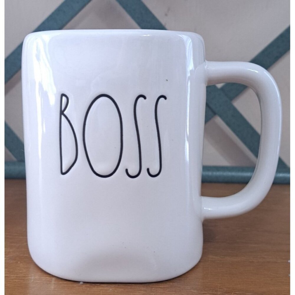 Rae Dunn 16 oz Artesan Collection by Magenta "BOSS" White Black Coffee Mug Cup